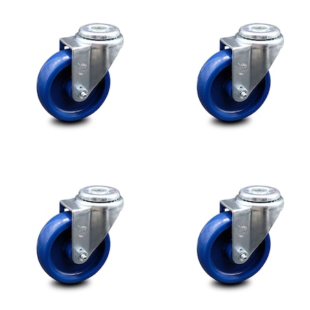 Service Caster 4 Inch Solid Polyurethane Wheel Swivel Bolt Hole Caster Set SCC-BH20S414-SPUS-4